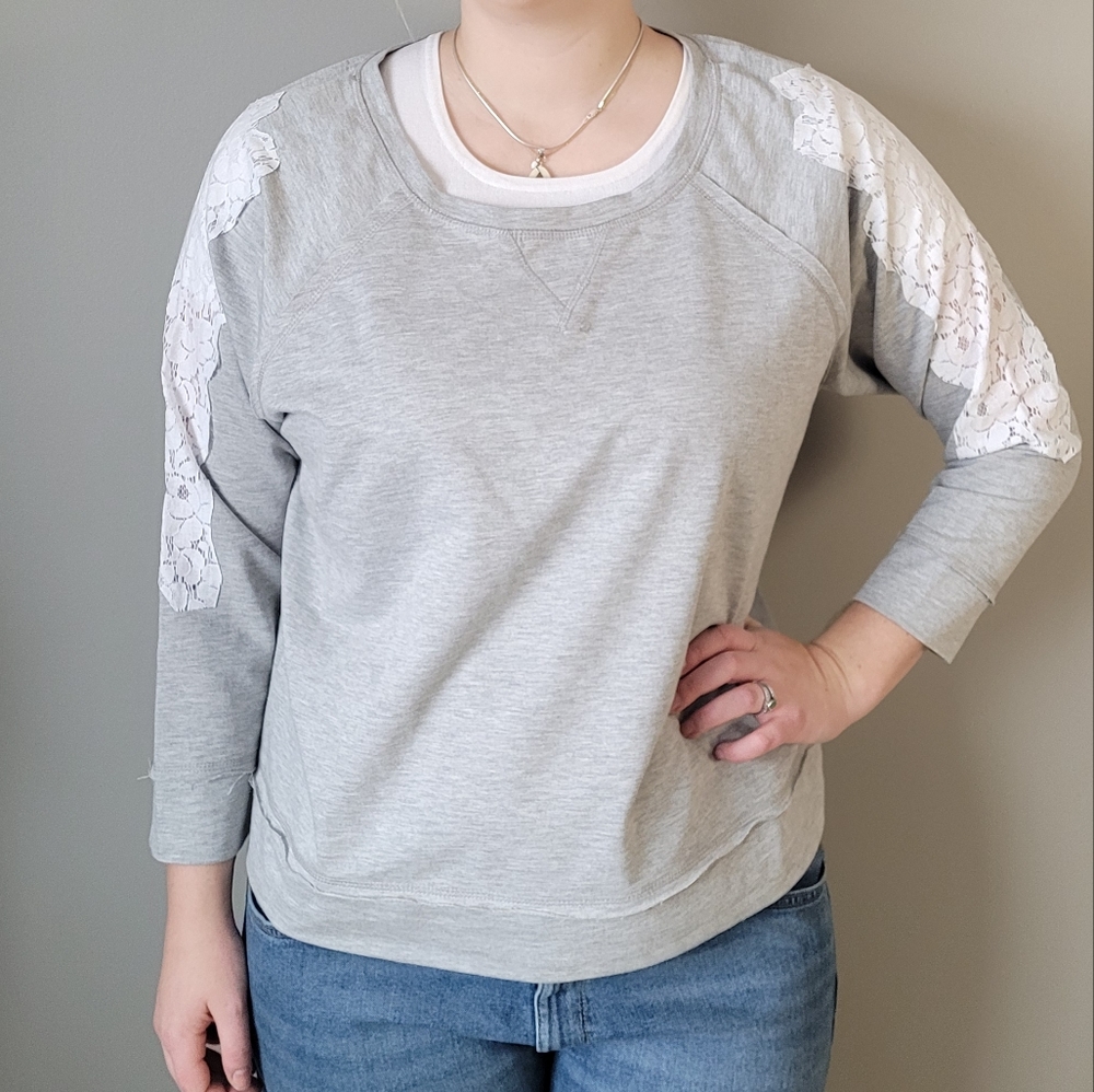 Grey lace sleeve sweater top